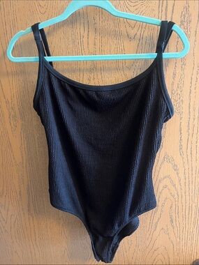 aerie Black Ribbed Low Back One Piece Swimsuit